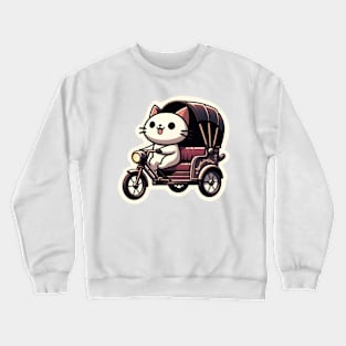 cat in a rickshaw Crewneck Sweatshirt